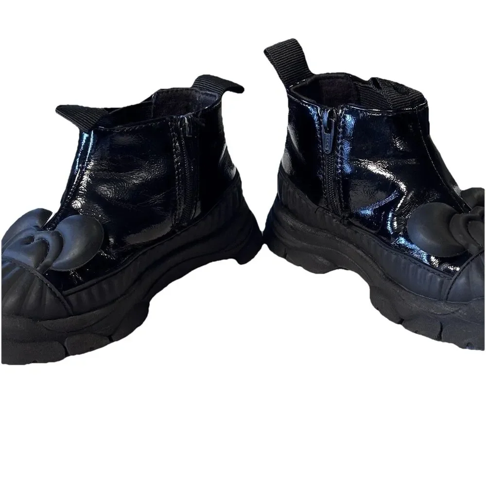 Zara Disney Baby Minnie Mouse Black Patent Chelsea  Zipper Boots Size EU 22